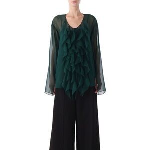 Jason Wu Collection Women’s Ruffle Detail Blouse 100% Silk in Green Luxury Top